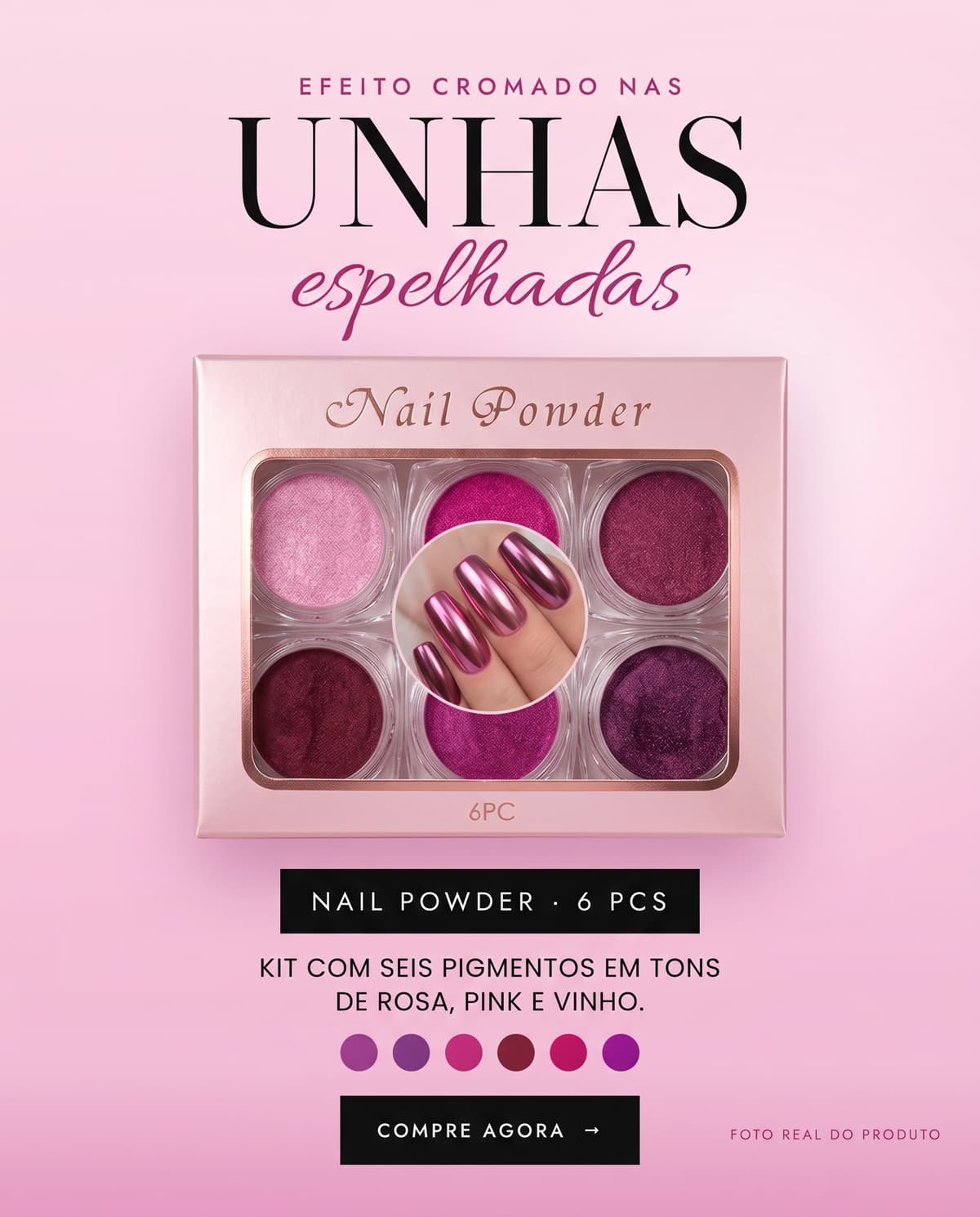 Nail Powder para unhas com acabamento espelhado