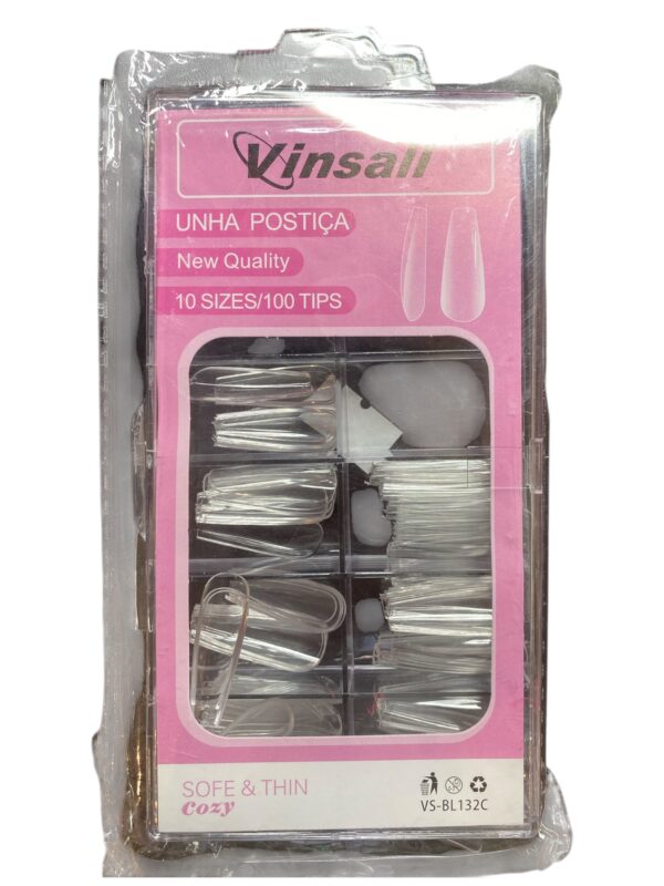 Postiça Transparente Vinsall com 100 Unidades