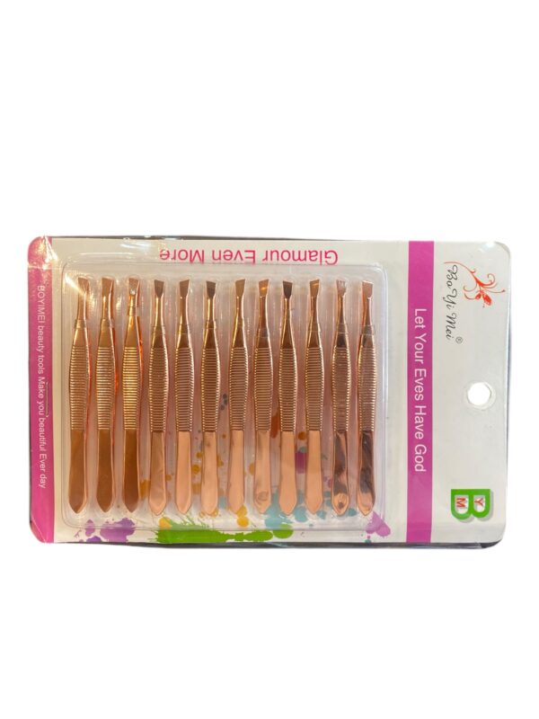 Kit 12 Pinças de Sobrancelha Ponta Reta